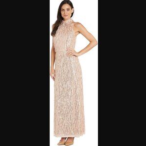 NWT R&M Richards Gold Sequin Maxi Dress, Sz 10